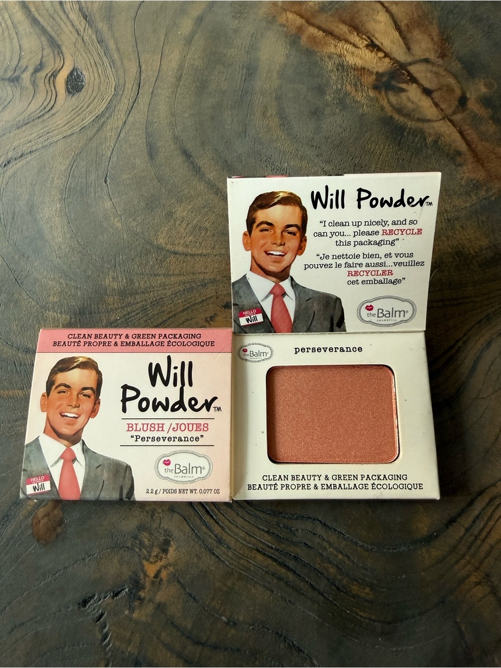 theBalm Will Powder Blush Perseverance/rosy gold. Clean Beauty/Green Packaging.